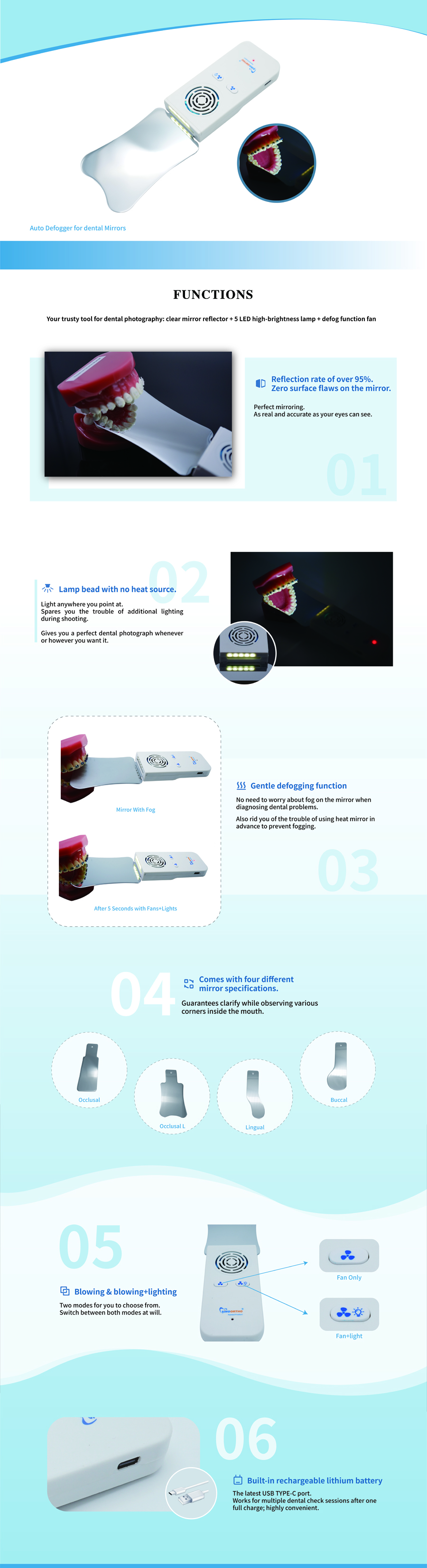 dental mirror with light